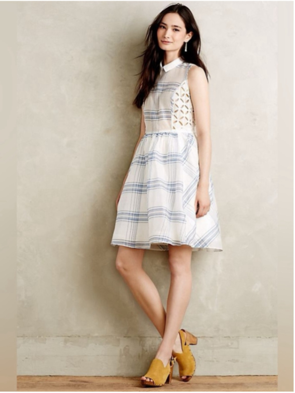 Anthropologie Blue & White Plaid Seapane Dress by Moulinette Soeurs sz 2